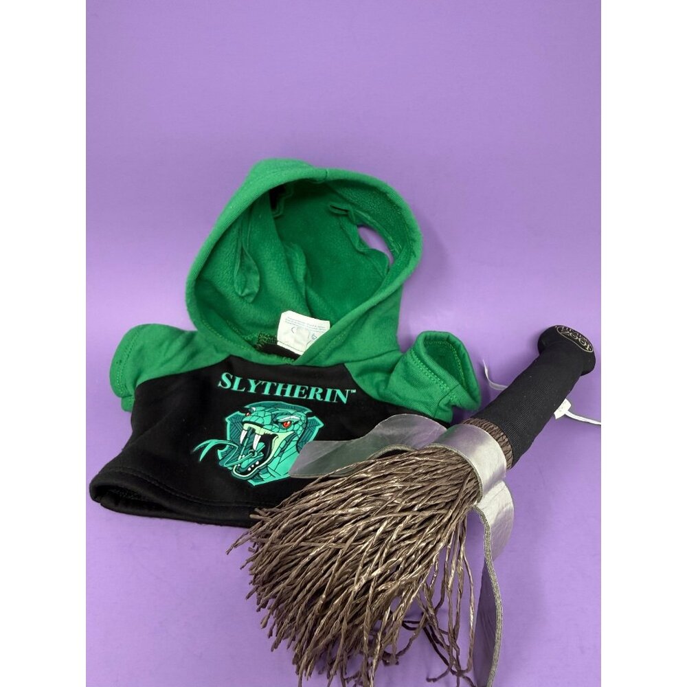 Build A Bear Harry Potter Slytherin House Hoodie Sweatshirt + Nimbus 2000 Broom